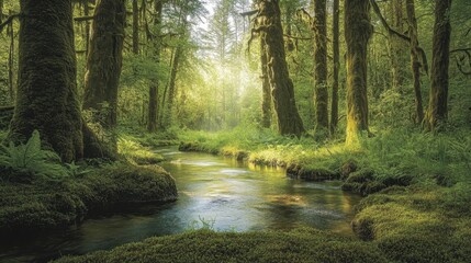 Obraz premium Enchanted forest with tranquil creek scene