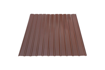 Brown Metal tile roof sheet isolated on white background. Material for roof.