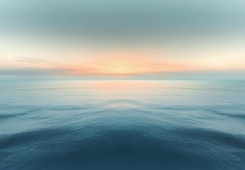 Obraz premium Tranquil Sunrise Over Calm Ocean Water with Soft Pastel Tones Reflecting on Serene Surface Creating a Peaceful Seascape Experience for Relaxation and Meditation