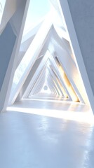 Abstract Triangle Tunnel:  A mesmerizing journey into an ethereal, light-filled space.  Geometric...