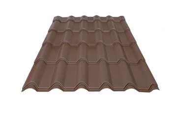 Brown Metal tile roof sheet isolated on white background. Material for roof.