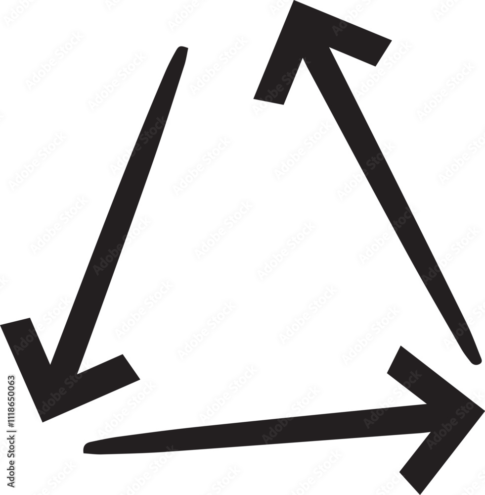 Aufkleber set of three thick black hand drawn arrows pointing in different directions forming a triangle shape