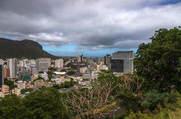 Exposure done from the Citadelle (Fort Adelaide) of the Mauritius capital, Port Louis, showing the...