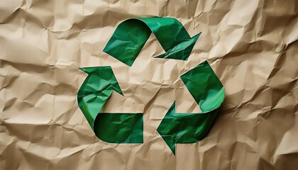 recycling symbol on recycled crumpled paper background ecology concept generative ai