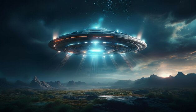 dark sky with flashing lights and geometric shapes ufos hovering near military bases and restricted airspace