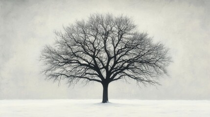 Fototapeta premium Lonely winter tree against misty gray sky