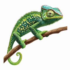 Obraz premium Vibrant Green Chameleon Vector Illustration on White Background