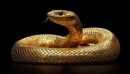 Fototapeta premium Golden Spiral: Close-Up of a Snake's Textured Elegance in Photorealistic Detail