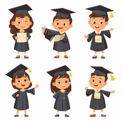 Cheerful Children in Graduation Attire Celebrating Graduation Day