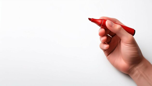 hand holding red pen marker on white background
