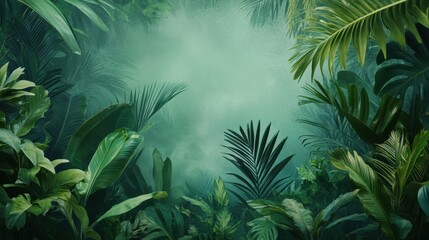 Lush tropical jungle with misty background