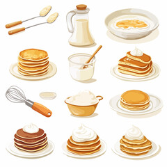 Pancakes Cooking Process Set: Mixing Ingredients