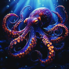 Obraz premium Serene ocean scene features majestic octopus gliding through bright blue water images