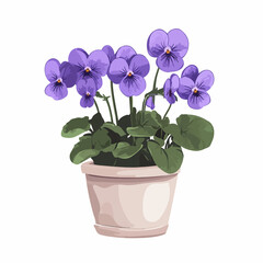 Beautiful Purple Violet Flower Houseplant Potted Ornamental Plant Close-Up