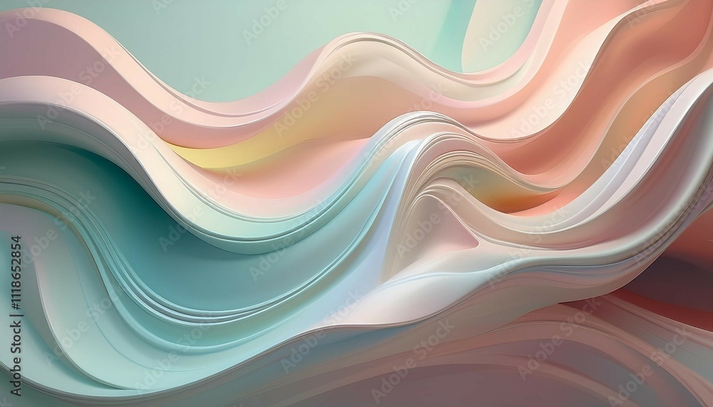 Poster geometric 3d smooth pastel shapes abstract background with light colour palette generative ai