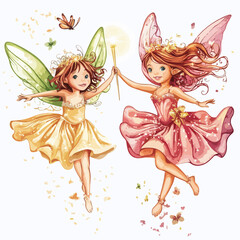 Fototapeta premium Enchanting Fairies Dancing in Elegant Dresses with Magic