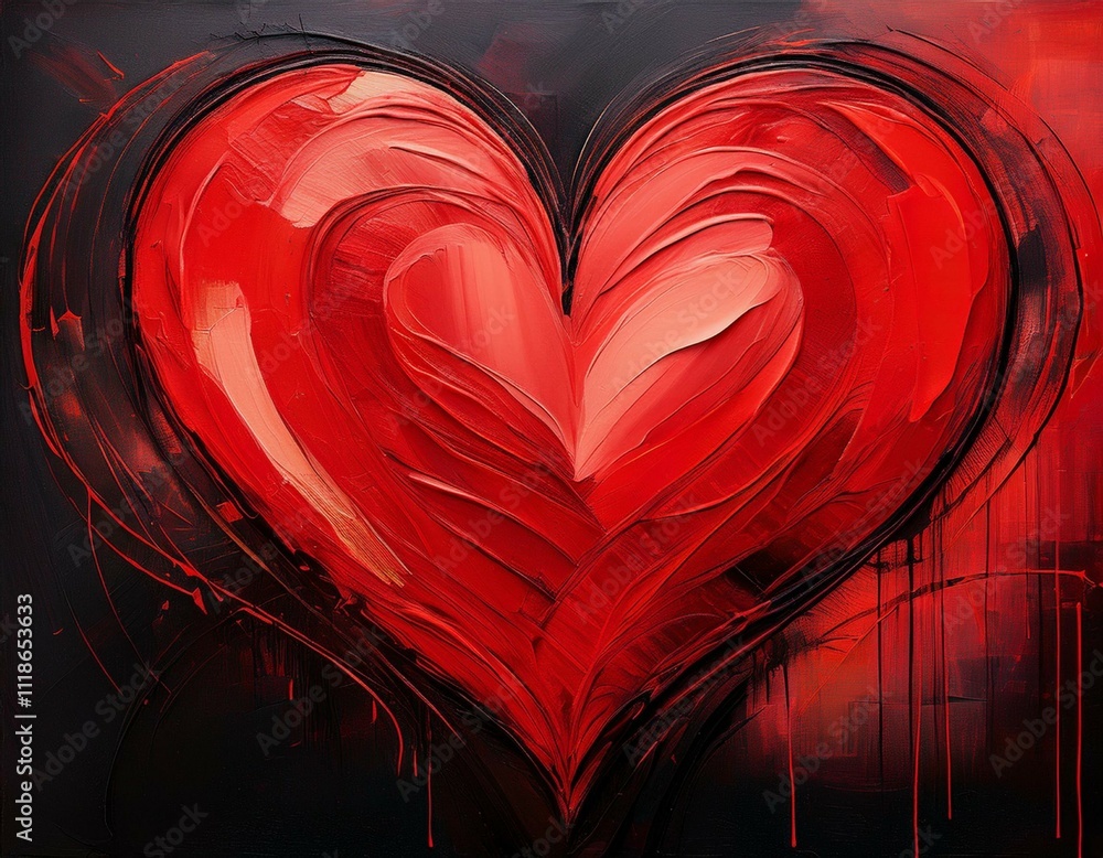 Poster a textured canvas features a striking heart design painted in black and red the artwork conveys deep