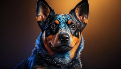 dog portrait cutest australian cattle dog puppy dramatic light ai illustration