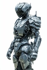 Gray robotic figure, armored, futuristic design.