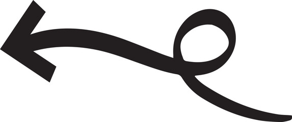 Simple, hand drawn black arrow elegantly curves and loops, creating a visual representation of a winding or indirect path leading to the left
