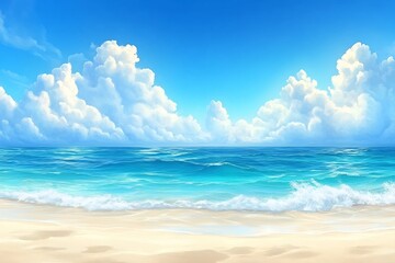 Obraz premium Peaceful beach background subtle gradients of blue sandy beige offering a tranquil scene with ample blank space