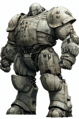 Obraz premium Massive armored robot, weathered, imposing stance.
