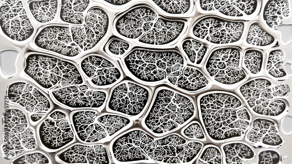 Poster intricate cellular structure showcasing a unique pattern of connectivity and design, ideal for scien