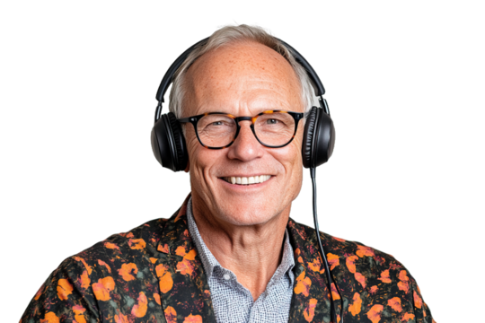 Man wearing glasses and headphones
