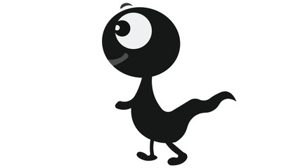 A cartoon black tadpole-like character