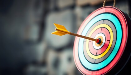 A colorful target with arrows hitting the bullseye, representing accuracy and success, set against a blurred background with ample copy space