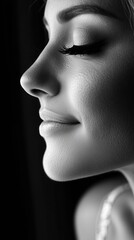 Elegant Close-up of a Woman's Profile in Black and White  
