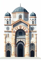 Fototapeta premium Ornate mosque facade, central dome, arched entryway.