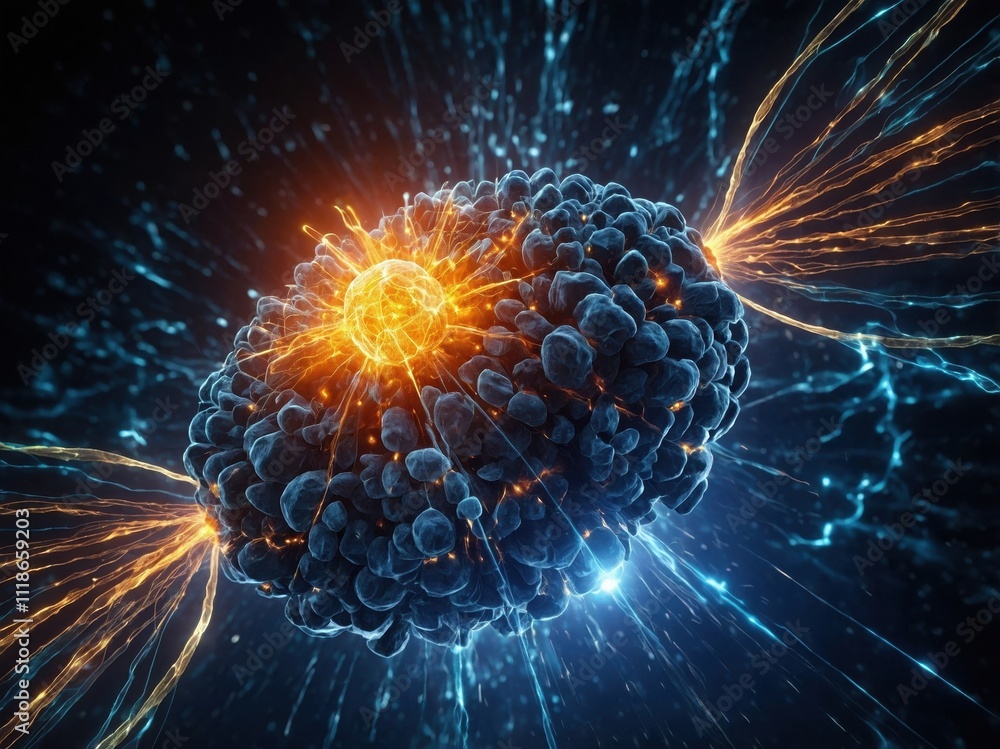 Aufkleber a dynamic high-resolution visualization of an atom, with glowing particles and vibrant energy waves 