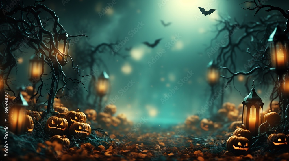Poster eerie halloween background abstract ghostly shapes subtly visible blending dark tones with a mysteri