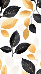 Black and Gold Leaves Seamless Pattern: An elegant, minimalist design featuring black and gold leaves arranged in a seamless pattern.