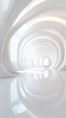Obraz premium Abstract White Room with Circular Architecture: This minimalist photo showcases a futuristic, minimalist interior design with circular architecture, creating an ethereal and calming ambiance.