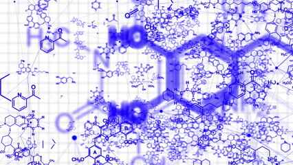 Dynamic Chemical Formulas on Notebook Background