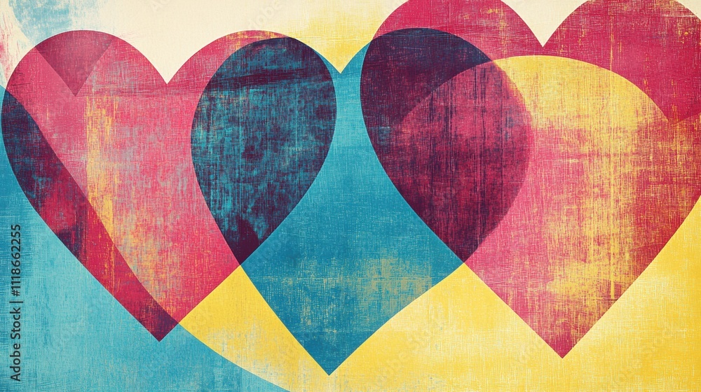 Aufkleber colorful overlapping hearts in an abstract retro risograph style offer a playful design, perfect for