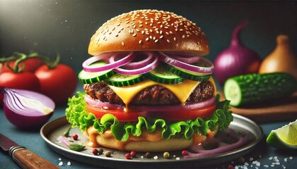 Delicious Cheeseburger with Fresh Ingredients