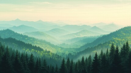 Fototapeta premium Serene rolling hills and misty horizon landscape