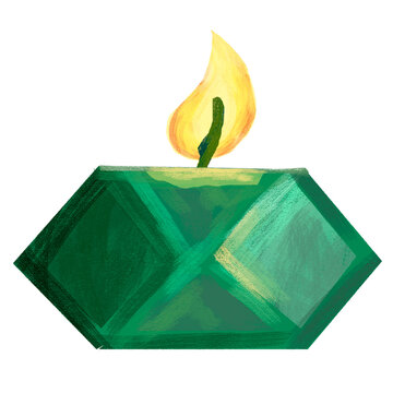 Ilustraci&oacute;n de vela verde prendida, fuego, sin fondo