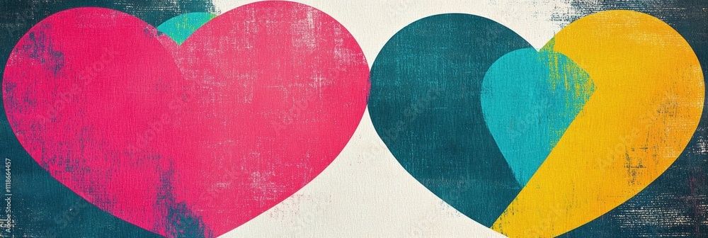 Poster two vibrant hearts in retro style create an engaging visual space perfect for creative text and desi