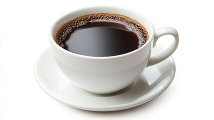 An isolated cup of coffee on a white backdrop, captured from above.