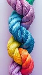 Colorful twisted rope featuring a vibrant rainbow gradient on a light background