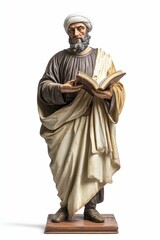 Naklejka premium Statue of man in robe, holding book.