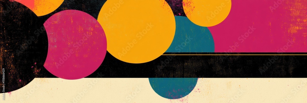 Poster colorful circles and shapes create a bold retro aesthetic, offering a dynamic background ideal for d