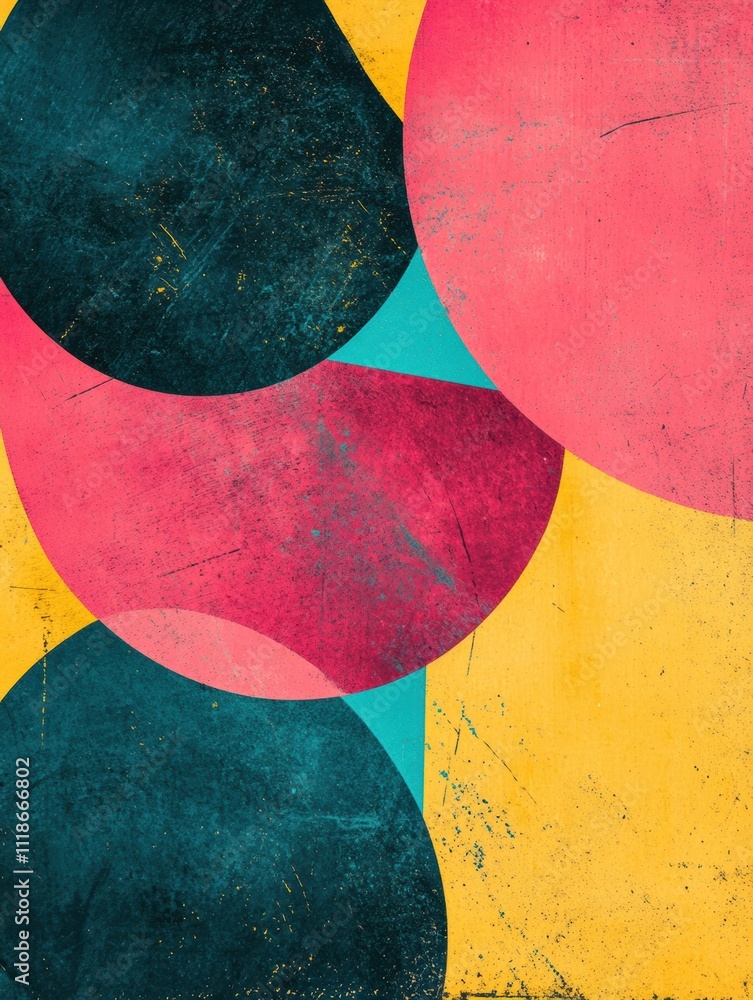 Poster this mockup features a colorful retro design with bold geometric shapes, providing ample space for t