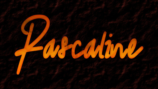 3D fire text effect of name Pascaline on dark background.	