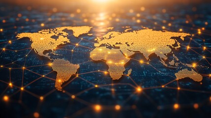 Bright modern business globalization background featuring light world map outlines digital network lines leaving ample blank space