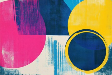 Vibrant abstract design features colorful shapes in retro risograph style, providing ample space for text or graphic elements in creative projects. Generative AI